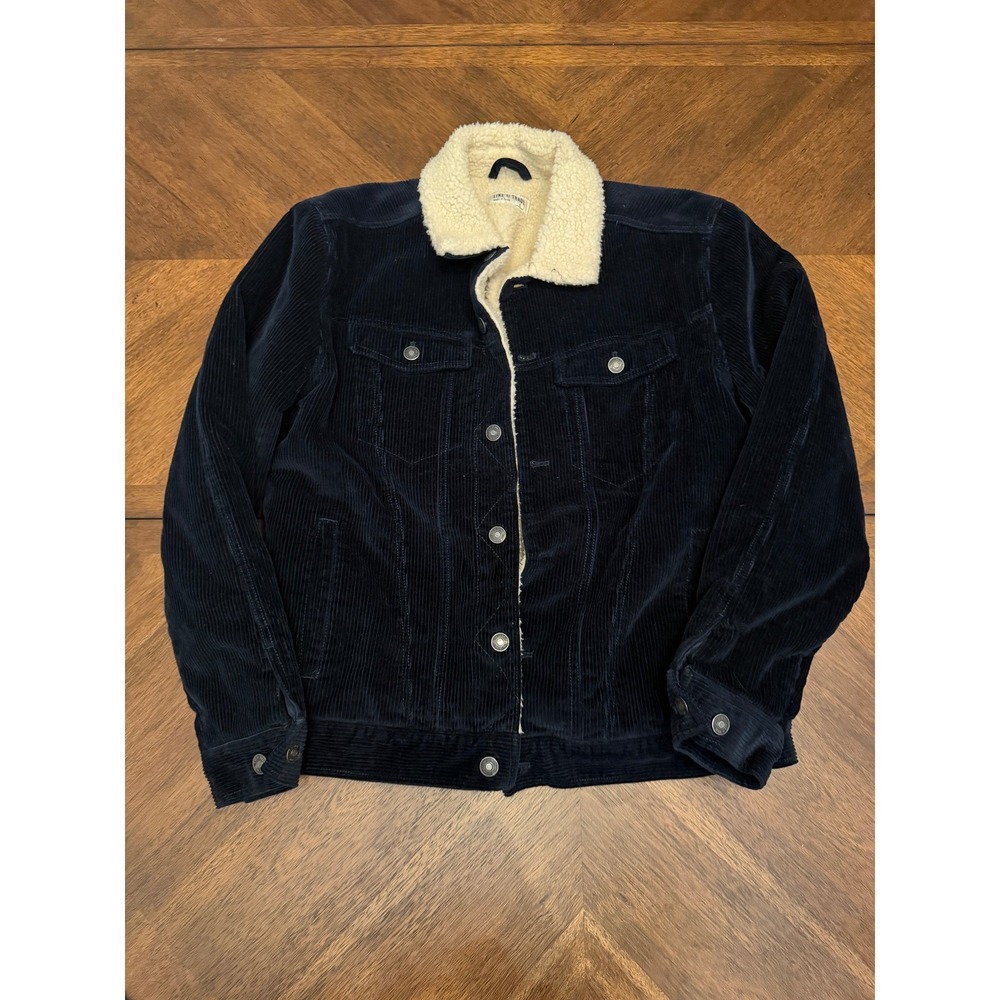 Line of Trade Mens Navy Blue Corduroy Sherpa Lined Trucker Jacket Large